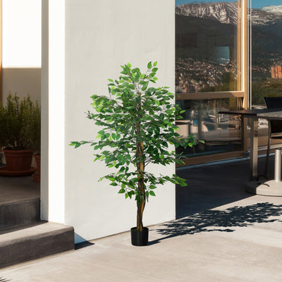 HOMCOM Artificial Ficus Tree, with Weighted Plant Pot - Green 