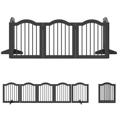 PawHut Wooden Foldable Dog Gate Panel Pet Fence Freestanding Safety Barrier for the House, Doorway, Stairs (Black)