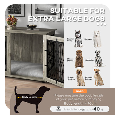 PawHut Indoor Dog Crate Furniture End Table with Soft Washable Cushion, Lockable Front Door, for Extra Large Dogs - Grey 