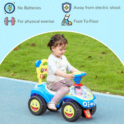 AIYAPLAY Foot to Floor oddler Ride on Toy w/ Music, Light, Horn, Under Seat Storage, Anti-Over-Backwards Device, Blue 