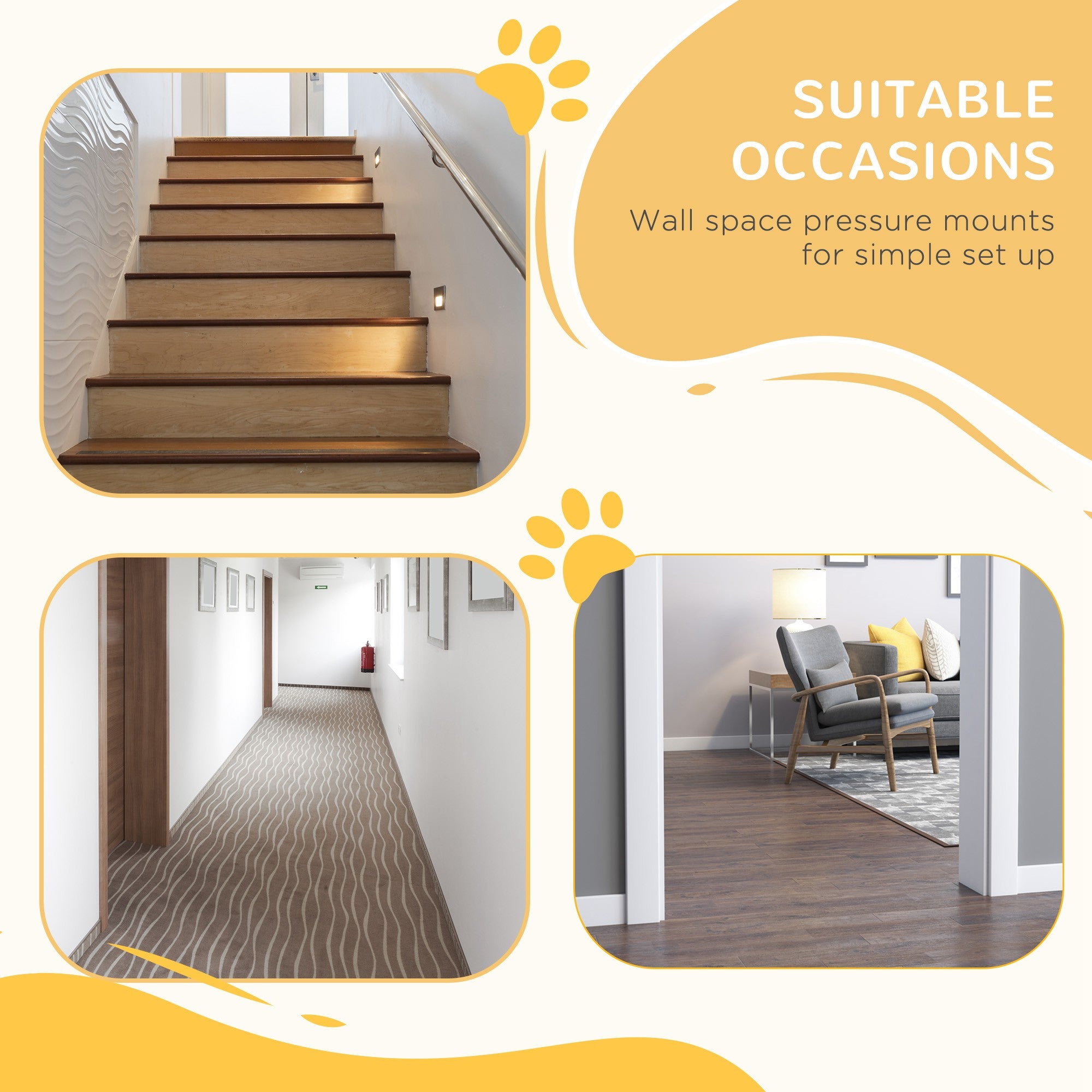 PawHut Pressure Fit Safety Gate, Adjustable Dog Gate, Pet Barrier for for Doorways, Staircases and Hallways with Auto Close, Double Locking, Opening 74-80cm, White 