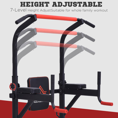 HOMCOM Multifunction Power Tower Home Workout Dip Station w/ Sit-up Bench Push-up Bars and Tension Ropes Fitness Equipment Office Gym Training 