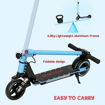 SPORTNOW Folding Electric Scooter for Kids Age 6-14 with Dual Brakes, Front Suspension, LED Colourful Lights and Display, 6.8kg Lightweight Aluminium E Scooter, Up to 14 KM/H & 6 KM, Blue 