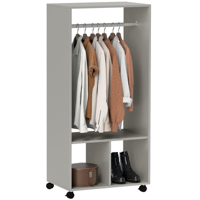 HOMCOM Open Wardrobe for Bedroom, Small Wardrobe on Wheels with Clothes Rail, Storage Shelves, Mobile Garment Rack for Clothes Storage, Cloakroom, Hallway, Grey 
