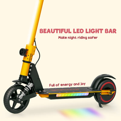 SPORTNOW Folding Electric Scooter for Kids Age 6-14 with Dual Brakes, Front Suspension, LED Colourful Lights and Display, 6.8kg Lightweight Aluminium E Scooter, Up to 14 KM/H & 6 KM, Gold Tone 