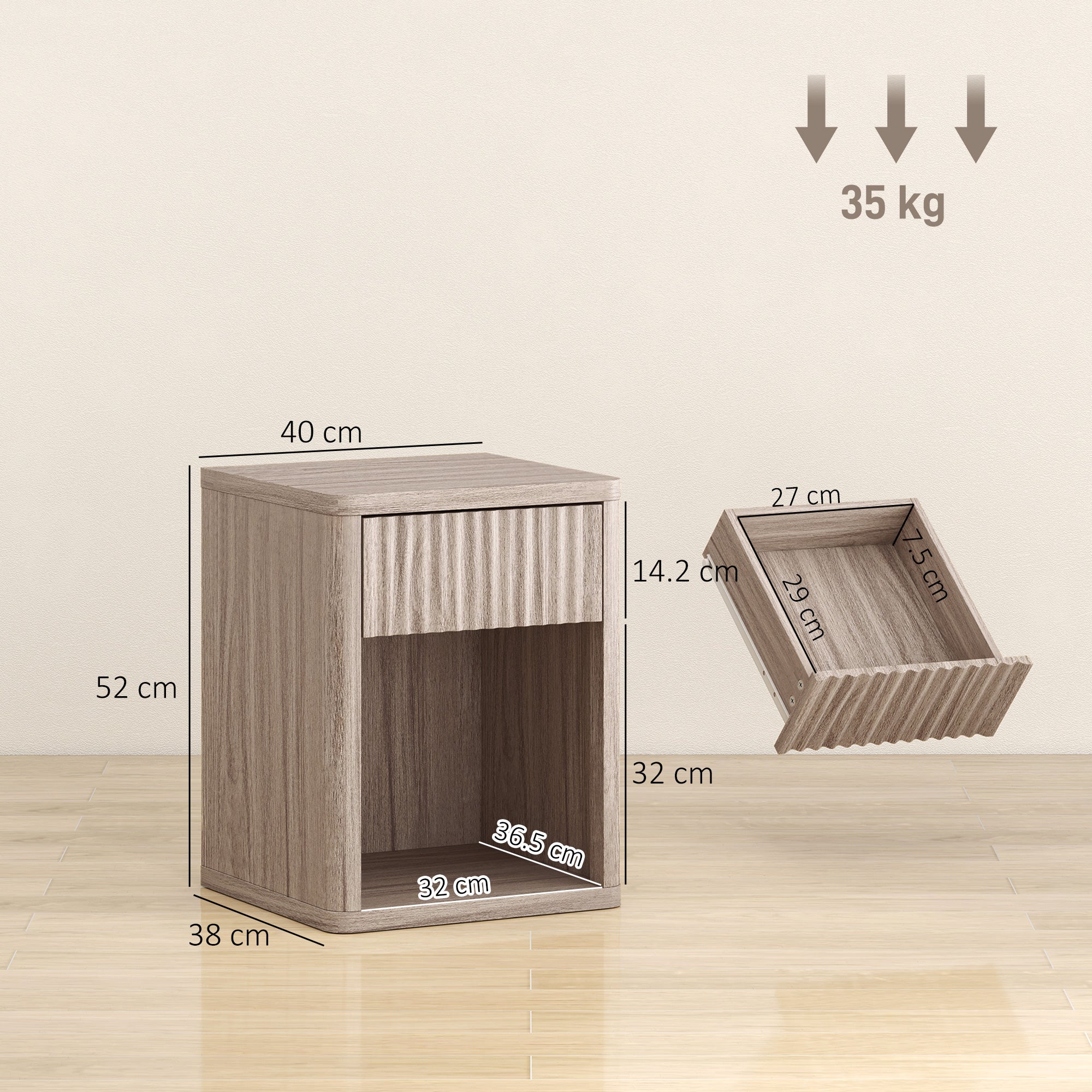 HOMCOM Modern Bedside Table Set of 2, Bedside Cabinet with Drawer and Open Shelf, Side End Table, Nightstand for Bedroom, Oak 