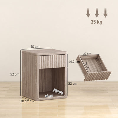 HOMCOM Modern Bedside Table Set of 2, Bedside Cabinet with Drawer and Open Shelf, Side End Table, Nightstand for Bedroom, Oak 