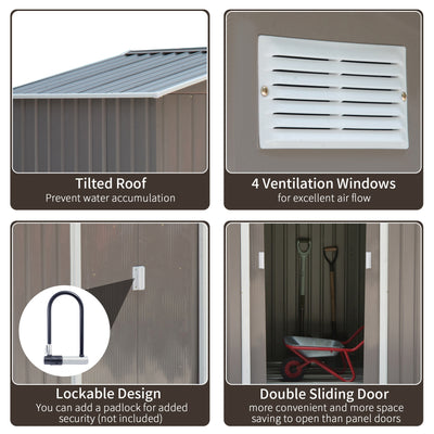 Outsunny 7ft x 4ft Lockable Garden Metal Storage Shed Storage Roofed Tool Metal Shed w/ Air Vents Steel Grey 