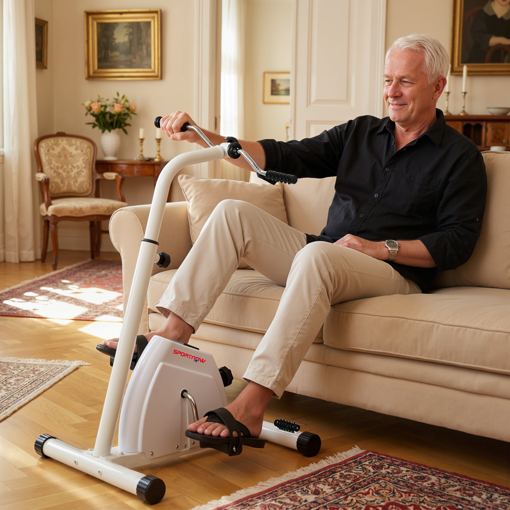 SPORTNOW Seated Pedal Exerciser with Dual Massage and Adjustable Height 