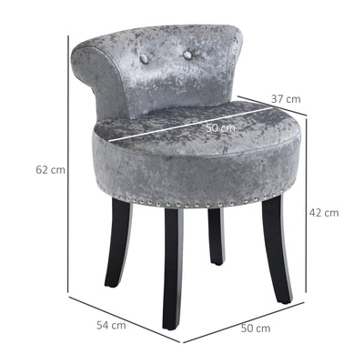 HOMCOM Dressing Table Stool with Rubber Wood Legs, Ice Velvet Vanity Stool for Living Room Bedroom, Grey 