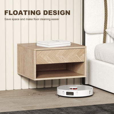 HOMCOM Set of Two Floating Bedside Tables - Natural Wood Finish 