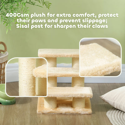 PawHut Pet Stairs 3-step Pet Ladder Cat dog Stairs Climb Ladder Cat Tree, Beige 