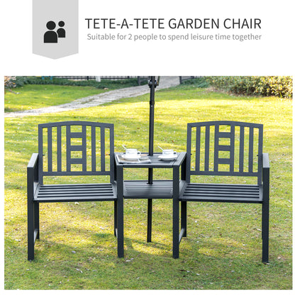 Outsunny 2 Seat Garden Chair Bench Loveseats Jack and Jill Seat w/Coffee Table Slatted Design Patio Yard 