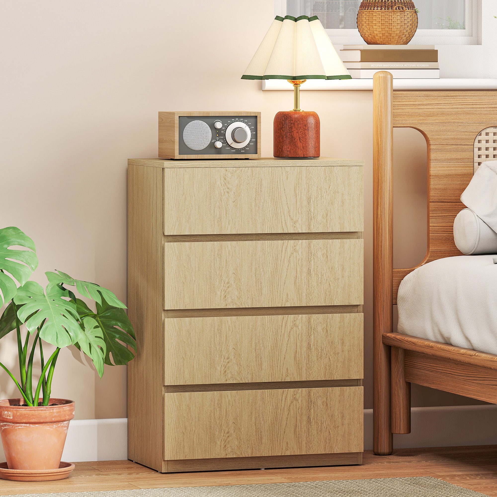 HOMCOM Chest of Drawers, 4-Drawer Storage Cabinets, Modern Dresser, Storage Drawer Unit for Bedroom 