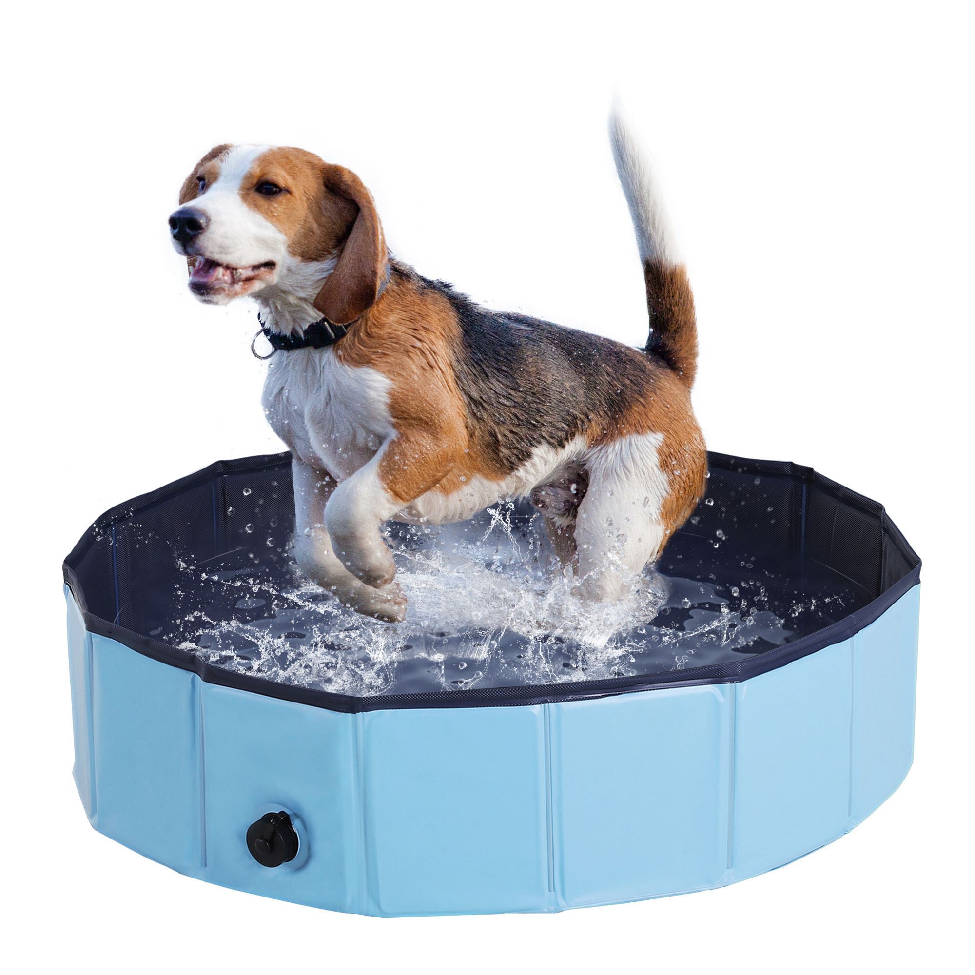 PawHut Foldable Dog Paddling Pool Pet Cat Swimming Pool Indoor/Outdoor Collapsible Summer Bathing Tub Shower Tub Puppy Washer (Φ80 × 20H cm, Blue) 
