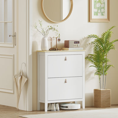HOMCOM Modern Two-Drawer Shoe Cabinet - White 