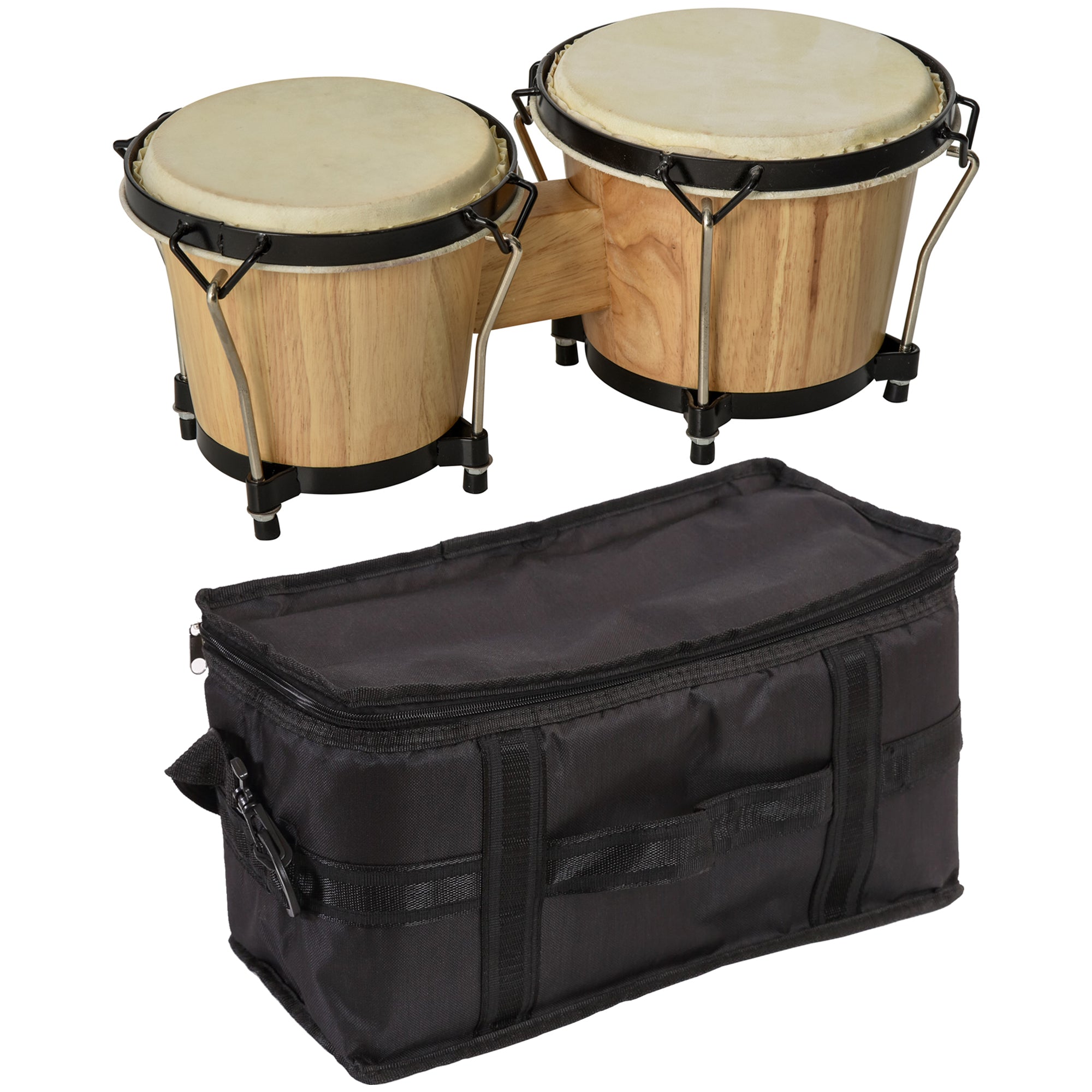 HOMCOM Wooden Bongo Drum Set Φ7.75" & Φ7" w/ Drum Head, Percussion Instrument, Drums, Tuning Wrench For Adults Beginners 