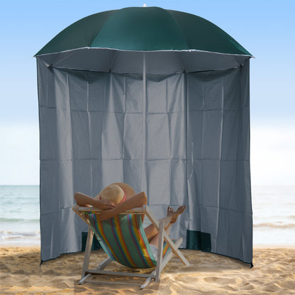 Outsunny 88" Arc 2.2M Fishing Umbrella Beach Parasol with Sides Brolly Shelter Canopy Shade with FREE Carry Bag Green 