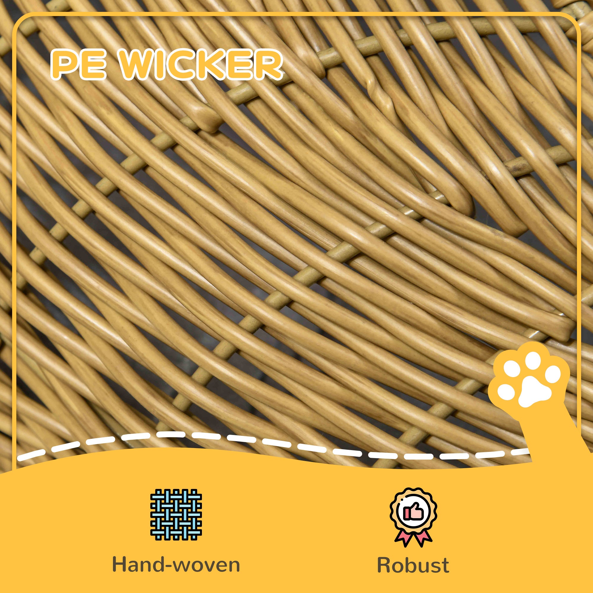 PawHut Wicker Cat House with Washable Cushion for Indoor Cats, Light Brown 