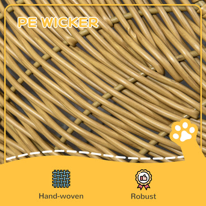 PawHut Wicker Cat House with Washable Cushion for Indoor Cats, Light Brown 