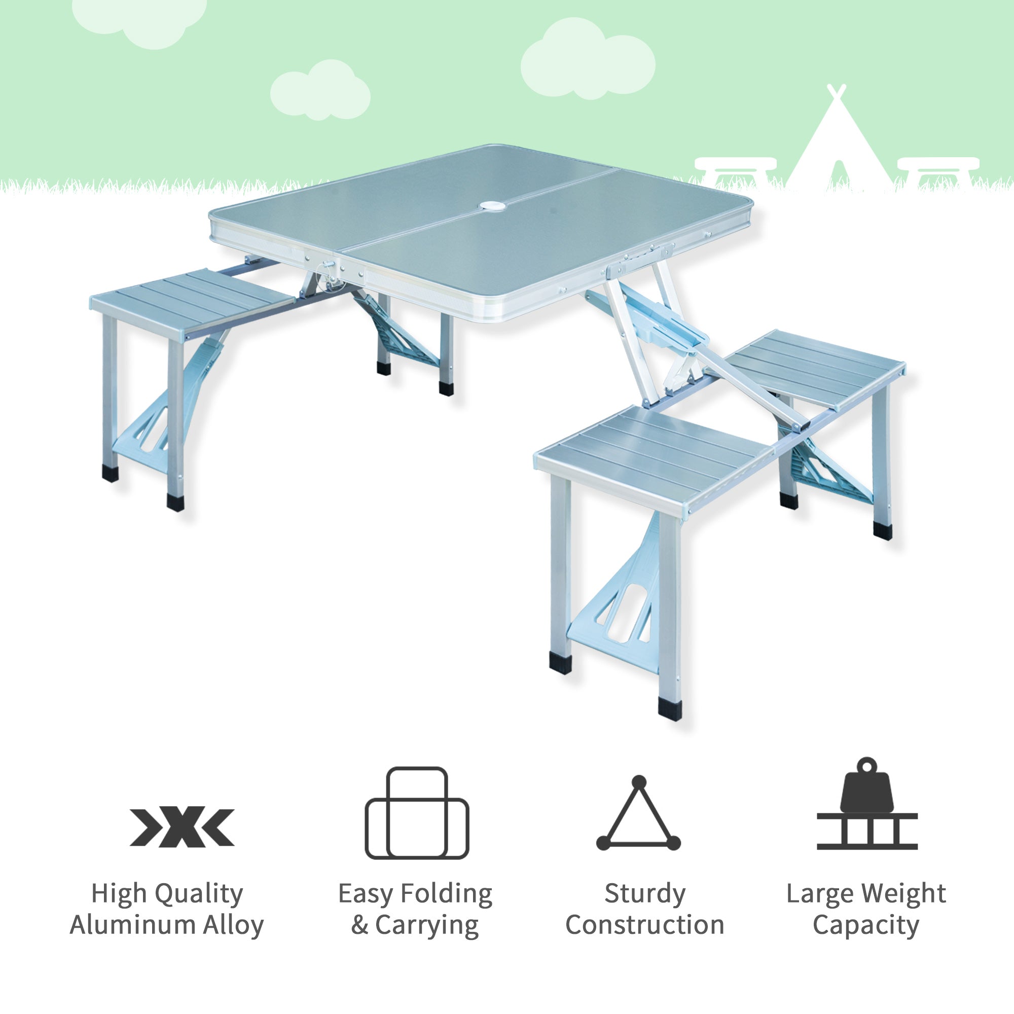 Outsunny Aluminum Portable Picnic Table Chair Set 