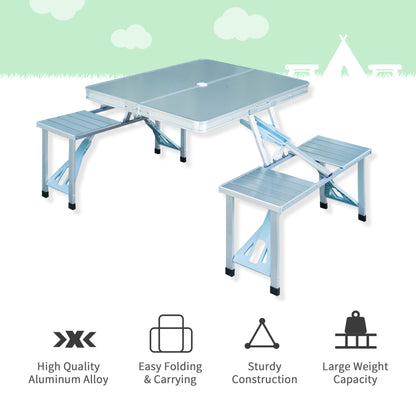 Outsunny Aluminum Portable Picnic Table Chair Set 