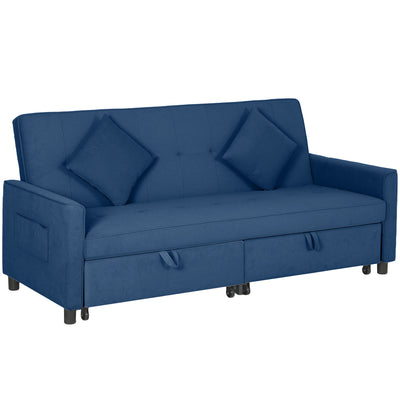 HOMCOM Three-Person Velvet-Feel Sofa Bed - Blue 