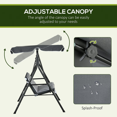 Outsunny Three-Seater Garden Swing Chair, with Adjustable Canopy - Grey Stripe 