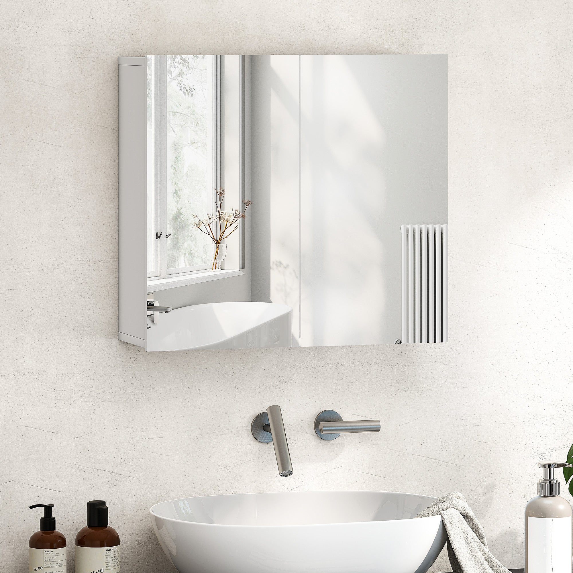 HOMCOM Double-Door Bathroom Mirror Cabinet - White 