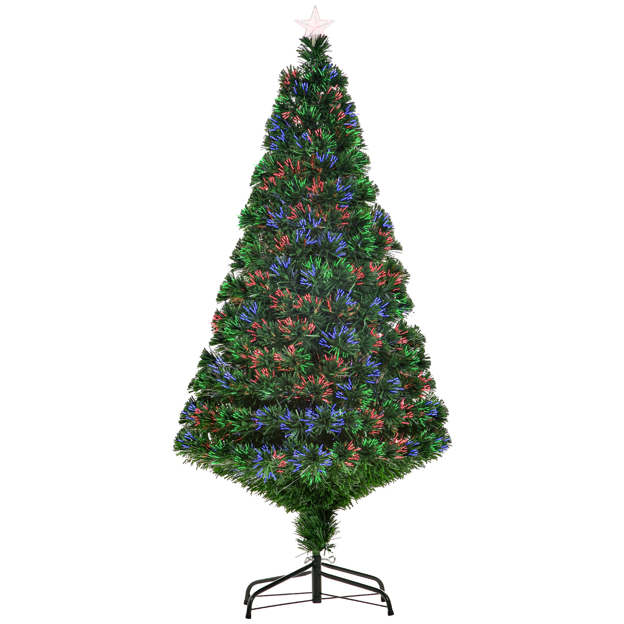HOMCOM 5FT Pre-Lit Fibre Optic Artificial Christmas Tree Holiday Xmas Décor with Tree Topper Multi-Colour 