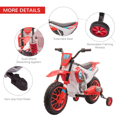 HOMCOM 12V Kids Electric Motorcycle Ride-On, with Training Wheels, for Ages 3-6 Years - Red 