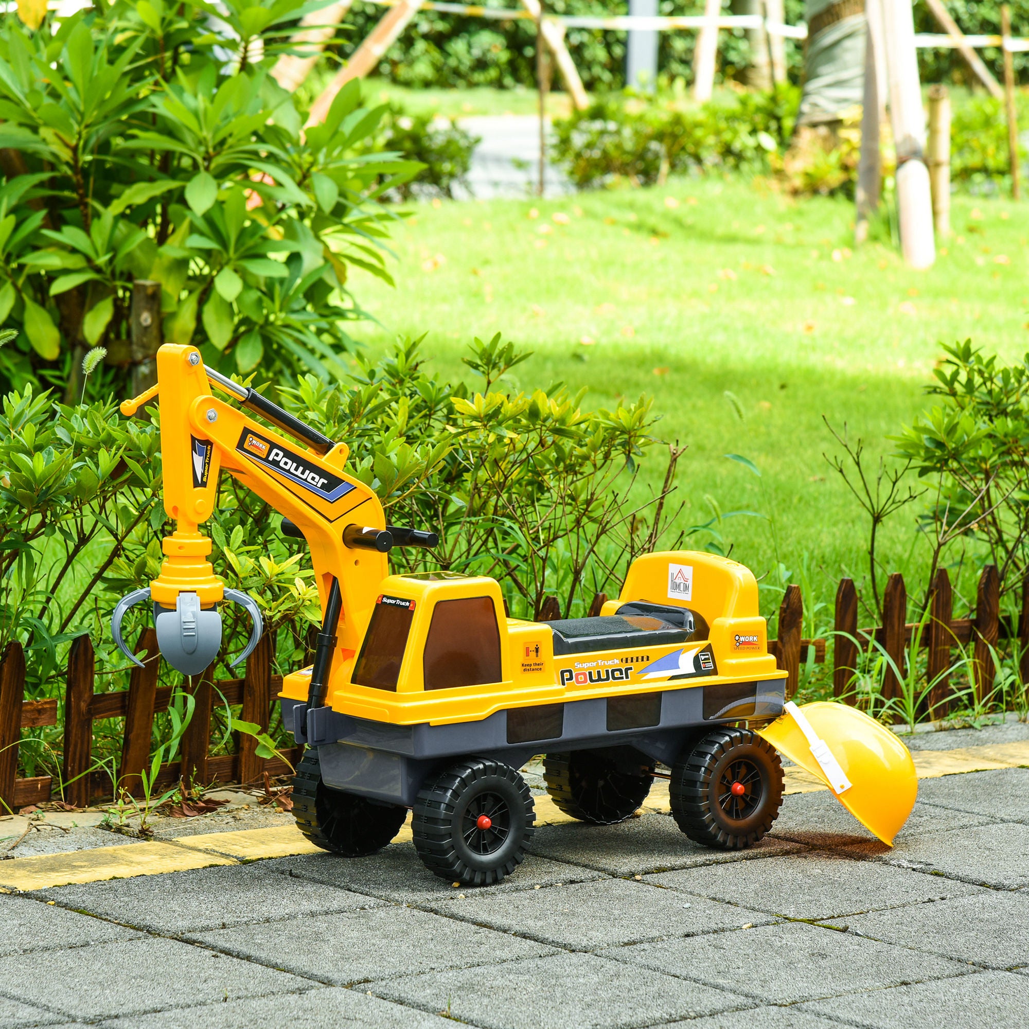 HOMCOM 2 in 1 Ride on Excavator Digger No Power Detachable Digging Bucket and Grab Bucket Music Light for 2-3 Years Old 