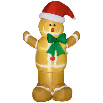 HOMCOM 6ft Christmas Inflatable Gingerbread Man & Santa Hat Safe Outdoor Decoration w/ LED Lights Accessories 