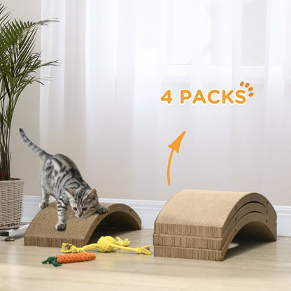 PawHut Four-Piece Cat Scratching Board, Cat Treadmill Replacement, 55 x 26cm - Brown 