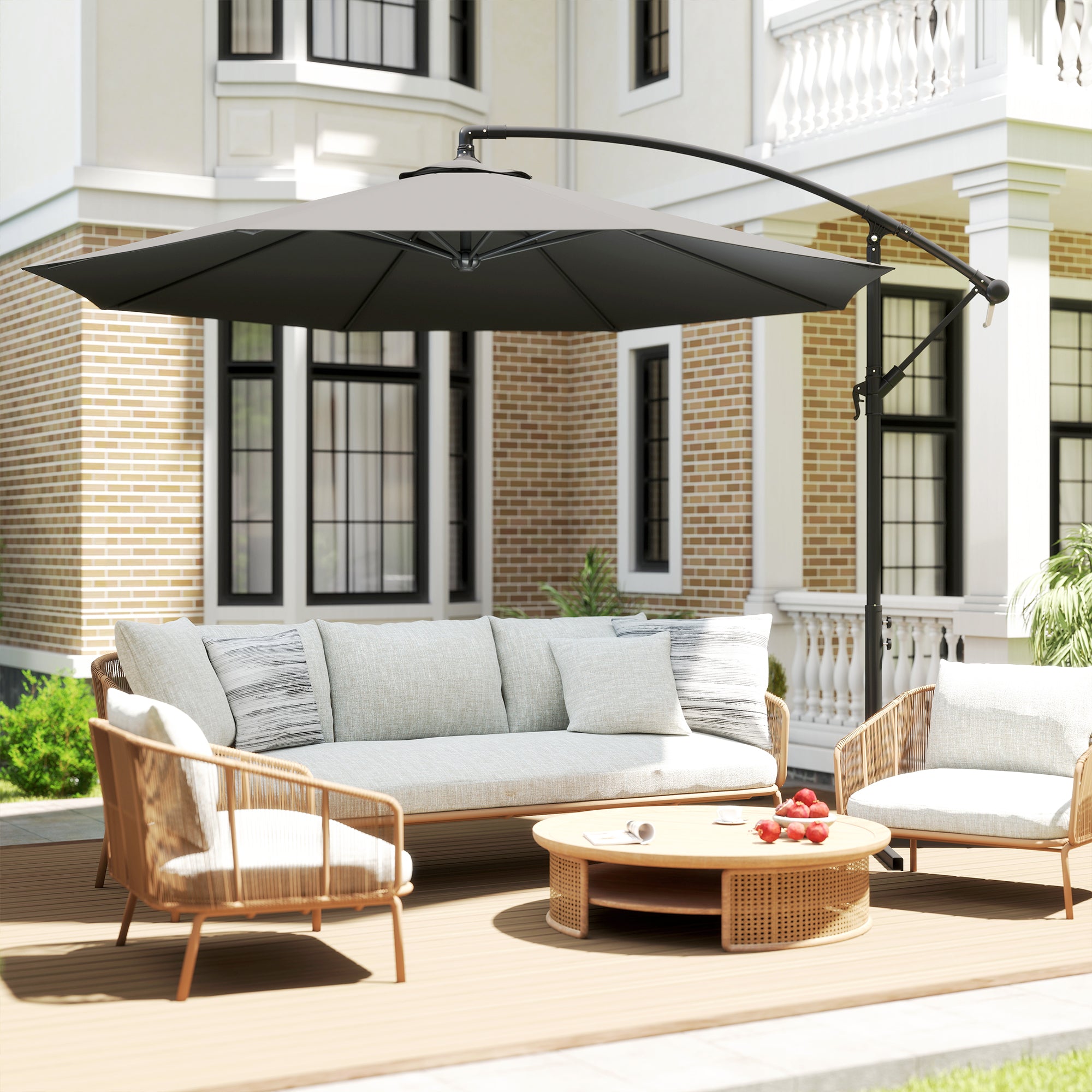Outsunny 3m Overhanging Cantilever Parasol, with Cross Base - Grey 