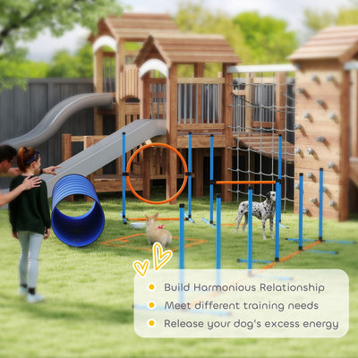 PawHut Dog Agility Equipment, 8PCS Agility Training Set with Tunnel, Weave Poles, Adjustable Hurdles, Jump Ring 