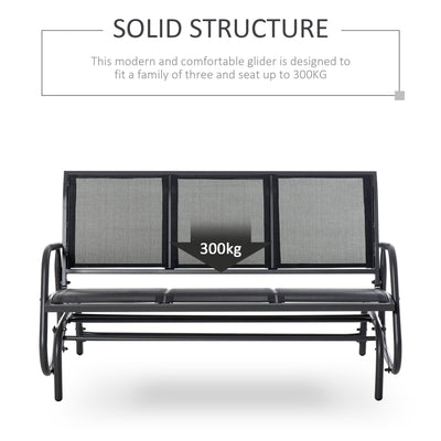 Outsunny 3-Seat Glider Rocking Chair for 3 People Garden Bench Patio Furniture Metal Frame, Black 