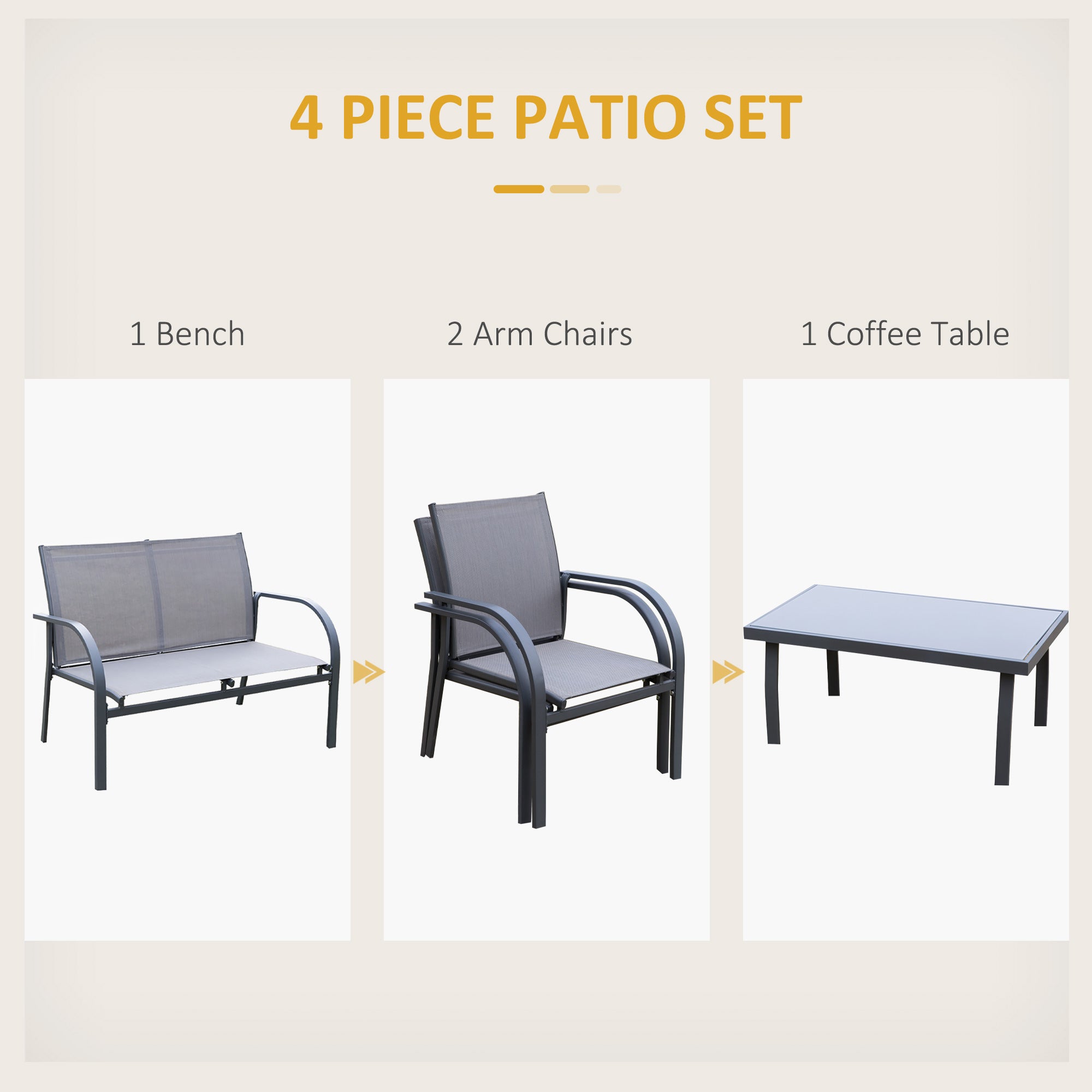 Outsunny Four-Piece Minimal Garden Patio Set - Grey 