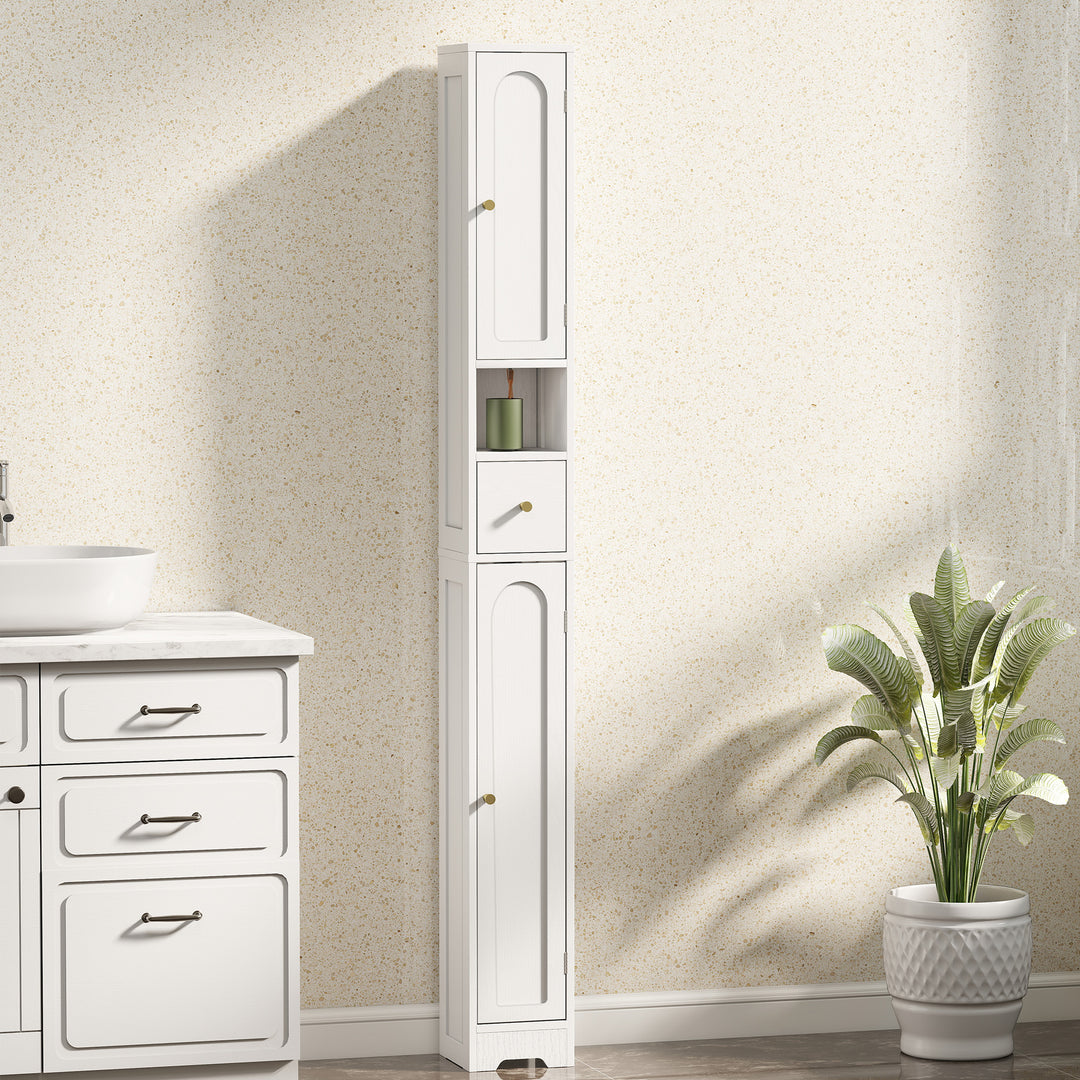 HOMCOM 185 cm Tall Bathroom Cabinet with Arched Doors - White 