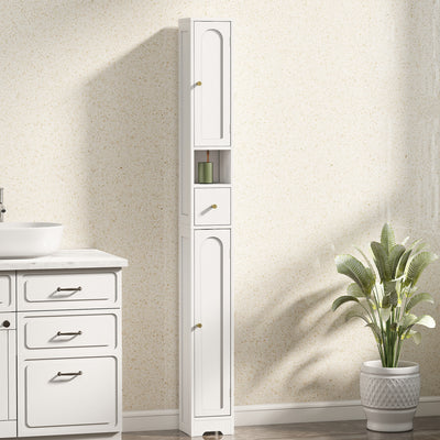 HOMCOM 185 cm Tall Bathroom Cabinet with Arched Doors - White 