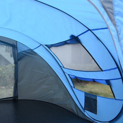 Outsunny 4-5 Person Pop-up Camping Tent Family Tent w/ 2 Mesh Windows & PVC Windows Portable Carry Bag for Outdoor Trip, Sky Blue 