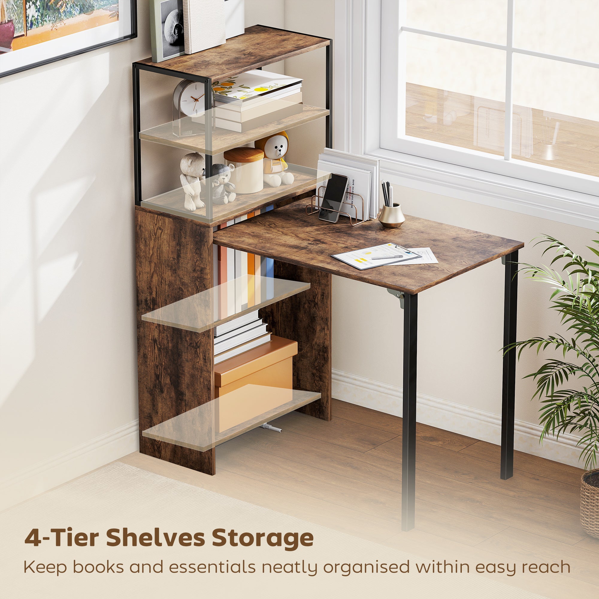 HOMCOM Folding Shelf and Work Table - Brown/Black 