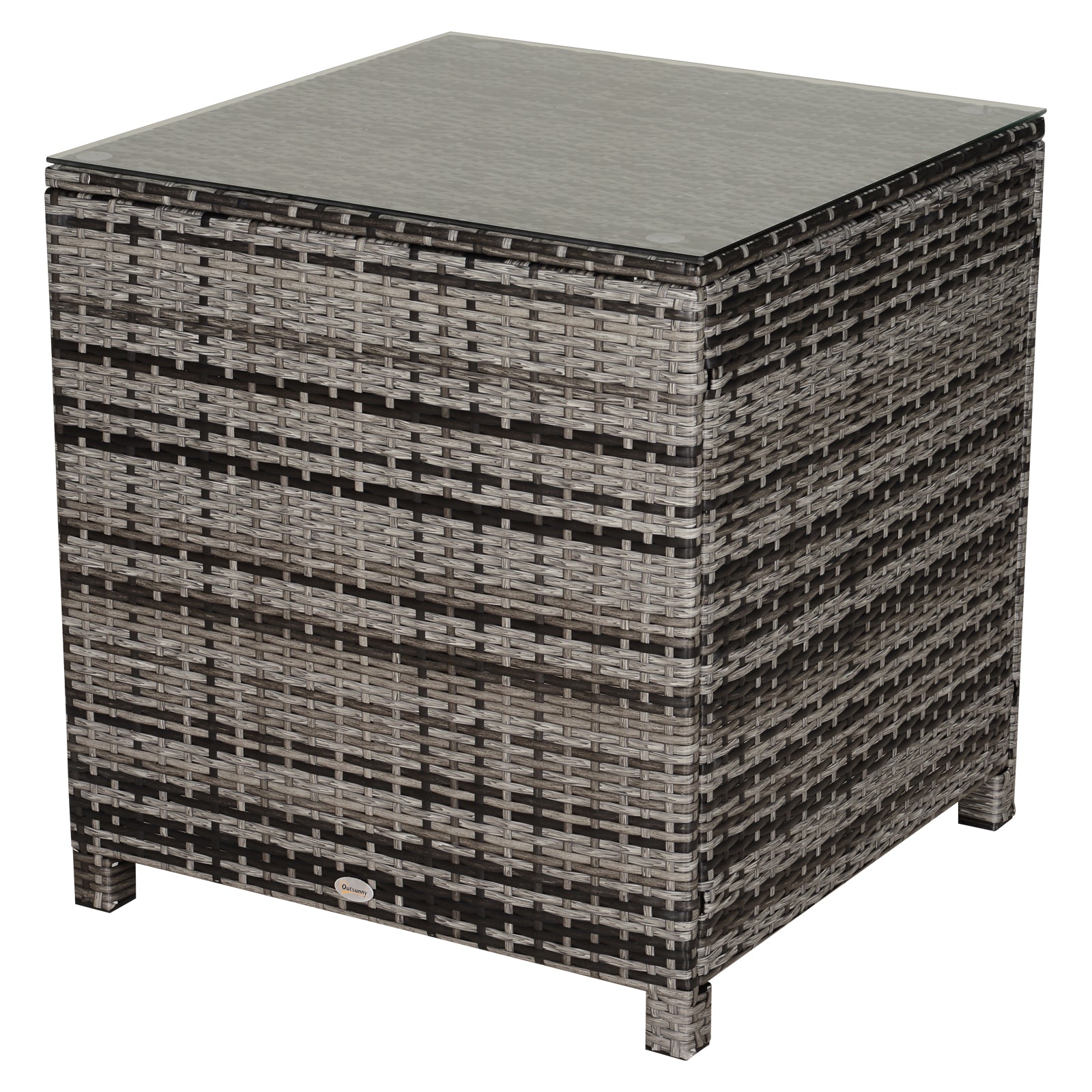 Outsunny Square PE Rattan Garden Table, with Glass Table Top - Grey 