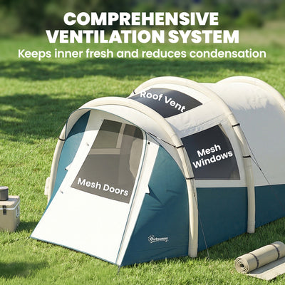 Outsunny Inflatable Camping Tent w/ Air Pump, Easy Setup 2-3 Person Blow Up Tent, Green 