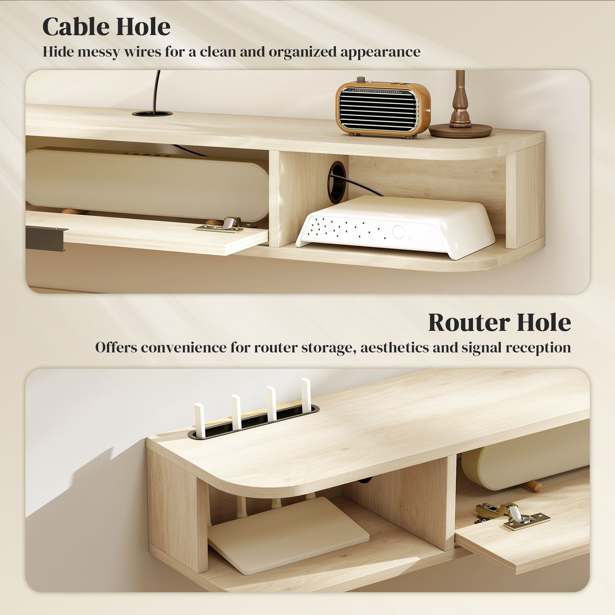 HOMCOM 120 cm Floating TV Unit for TVs up to 50 Inch - Natural 