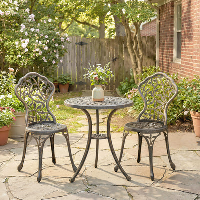 Outsunny 3 Pcs Aluminium Bistro Set Garden Furniture Dining Table Chairs Outdoor Seat Patio Seater Brown 