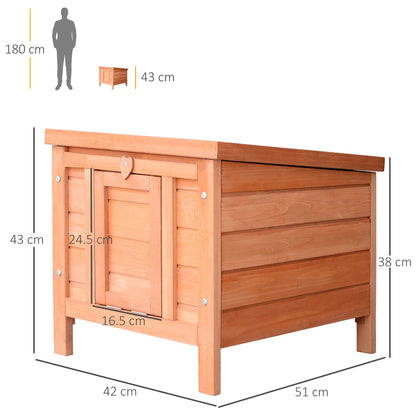 PawHut Wooden Rabbit Hutch Outdoor, Guinea Pig Hutch, Rabbit Hideaway, Cat House, Bunny Cage Small Animal House 51 x 42 x 43 cm, Natural 
