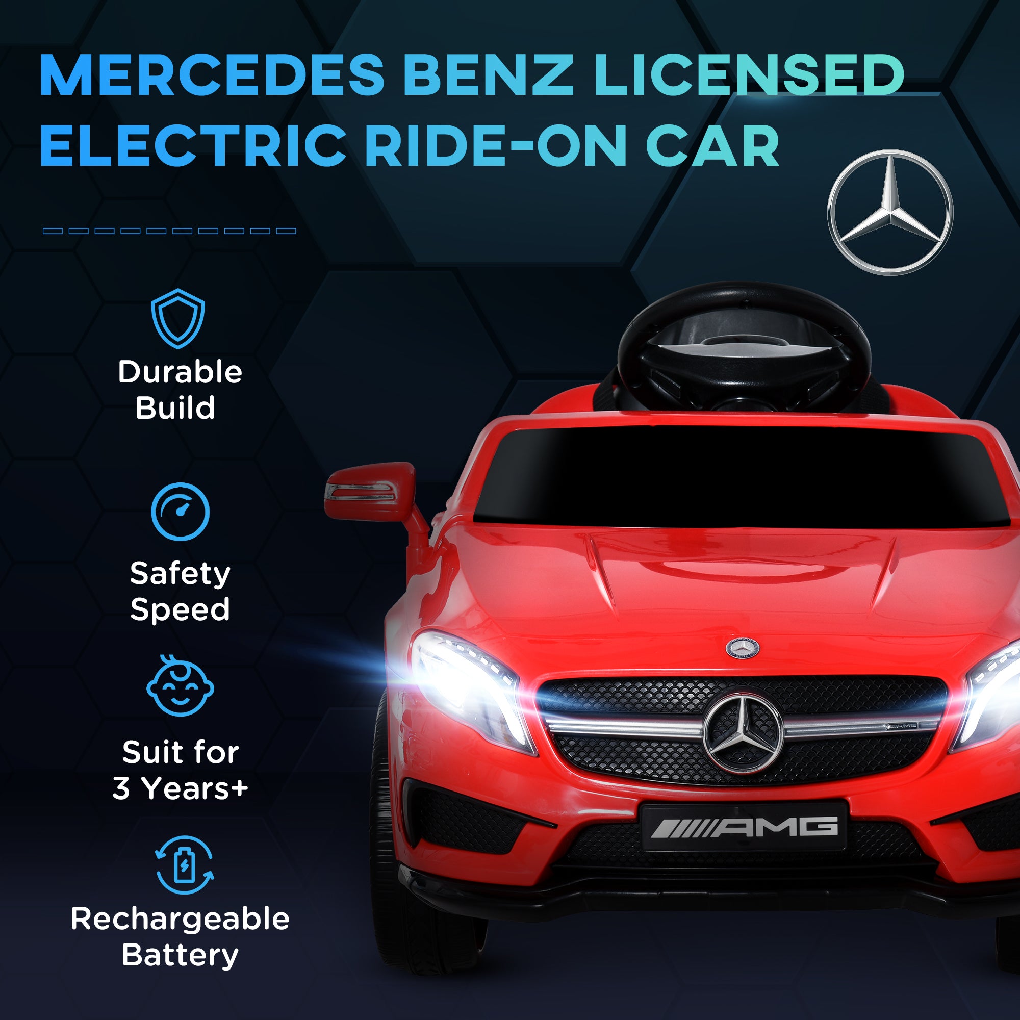 HOMCOM Kids Electric Car Kids Ride-On Car 6V Licensed Mercedes Benz-Red 