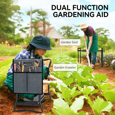Outsunny Steel Frame Padded Garden Kneeler, with Tool Bag - Grey 