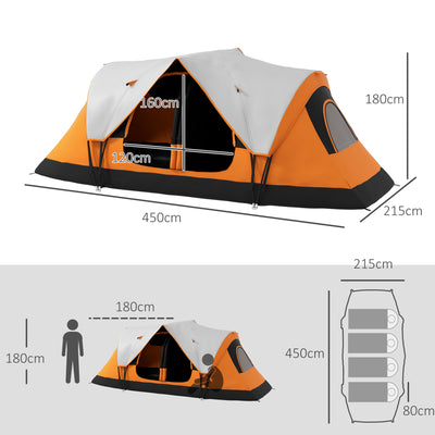 Outsunny Six-Man Tent, with Two Rooms, Small Rainfly and Accessories - Orange 